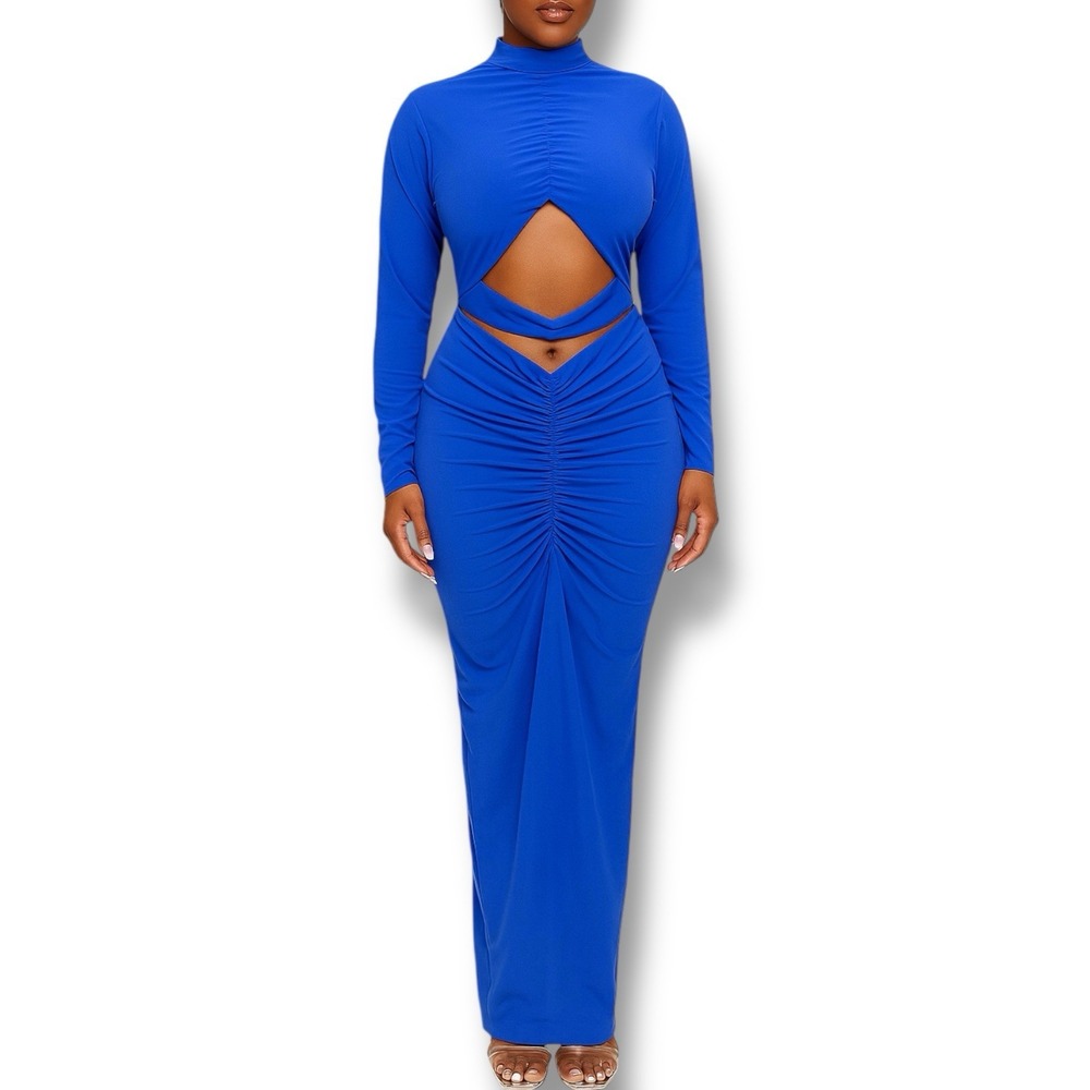 Atoir The Ariel Dress Long Sleeve Ruched Front Cut Out Maxi Dress NWT Sz US 4